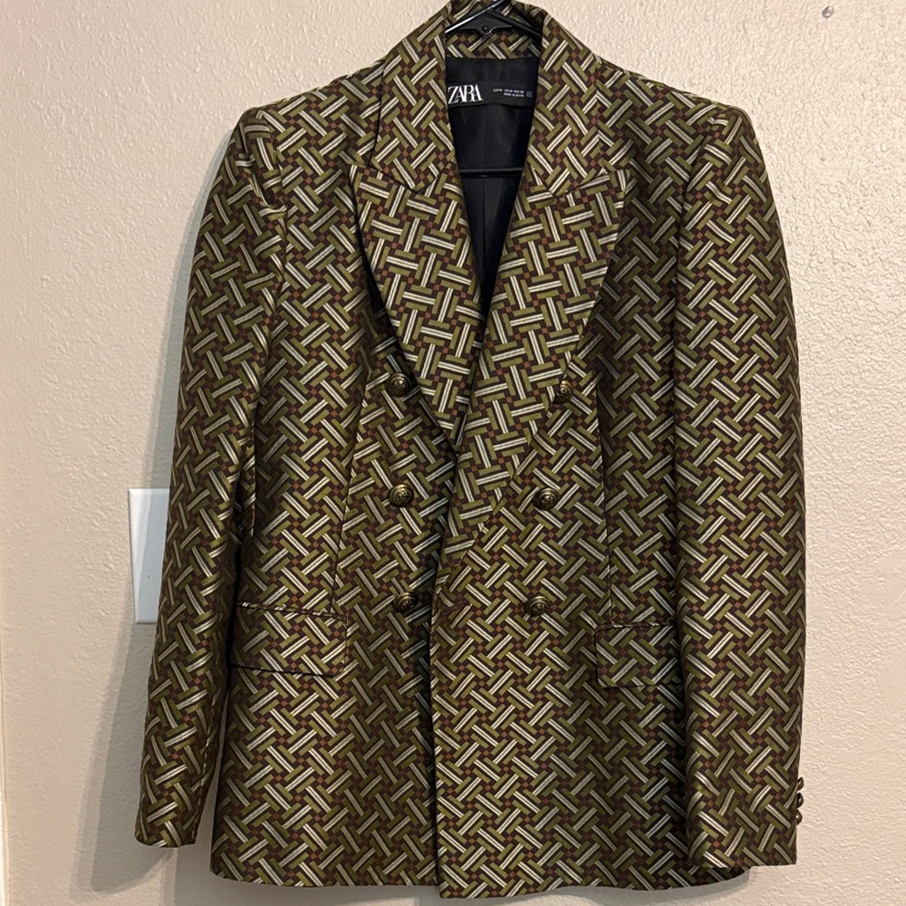 Zara Geometric Brown and Gold Blazer